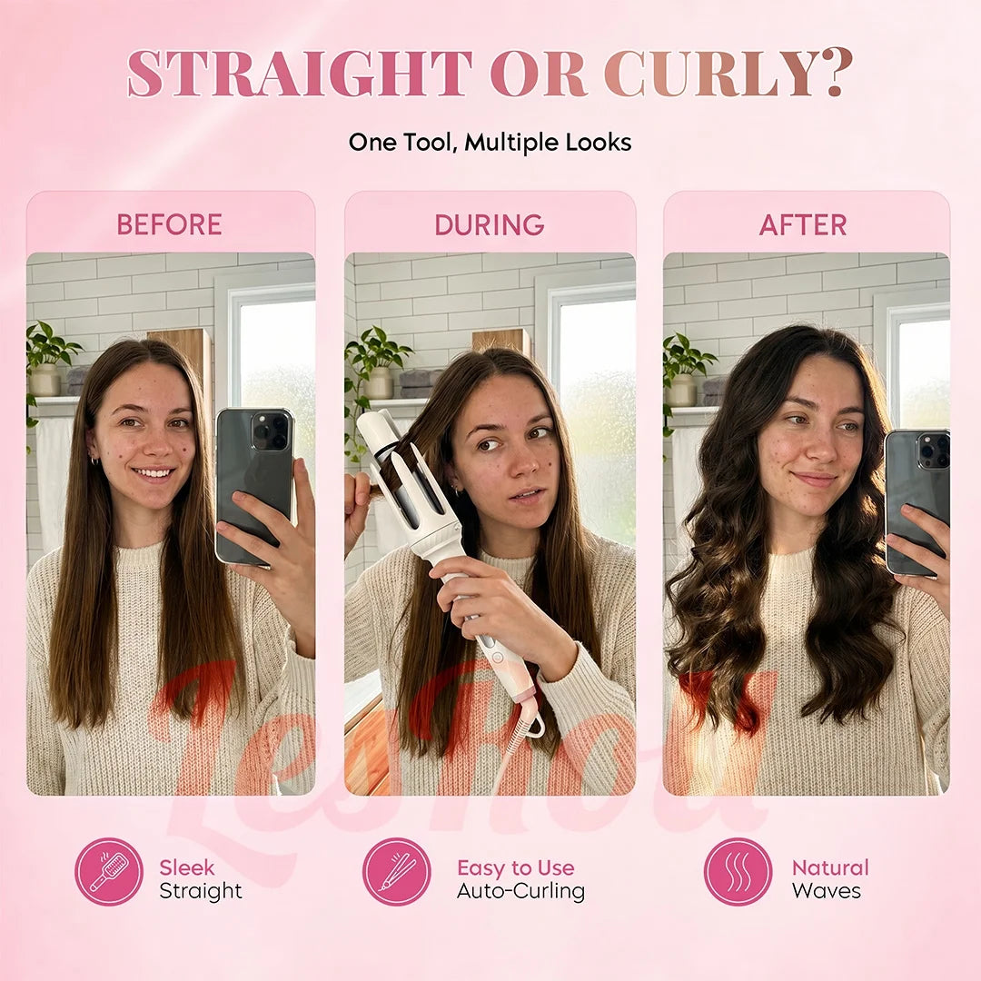 5-In-1 Hair Styling Tool with 1.25" Hair Crimper and Waver, 1" & 1.25" Automatic Curlers, Straightener Brush & Volumizing Crimper – Travel-Friendly Hair Tool