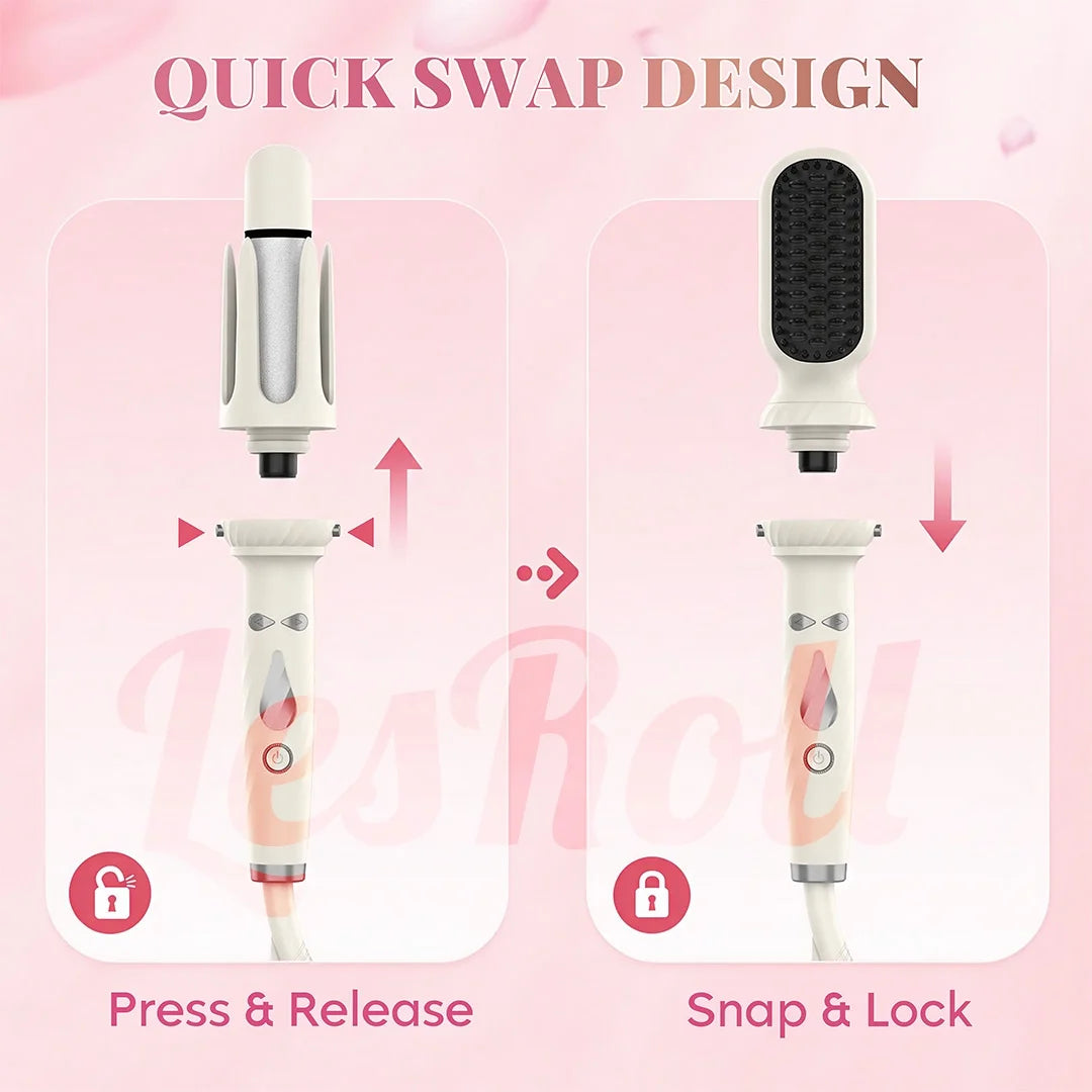5-In-1 Hair Styling Tool with 1.25" Hair Crimper and Waver, 1" & 1.25" Automatic Curlers, Straightener Brush & Volumizing Crimper – Travel-Friendly Hair Tool