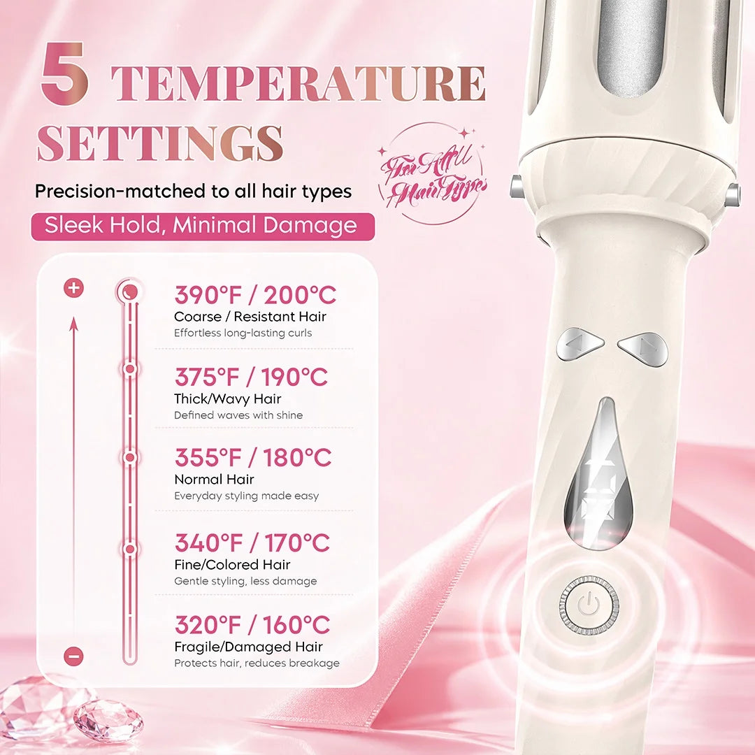5-In-1 Hair Styling Tool with 1.25" Hair Crimper and Waver, 1" & 1.25" Automatic Curlers, Straightener Brush & Volumizing Crimper – Travel-Friendly Hair Tool