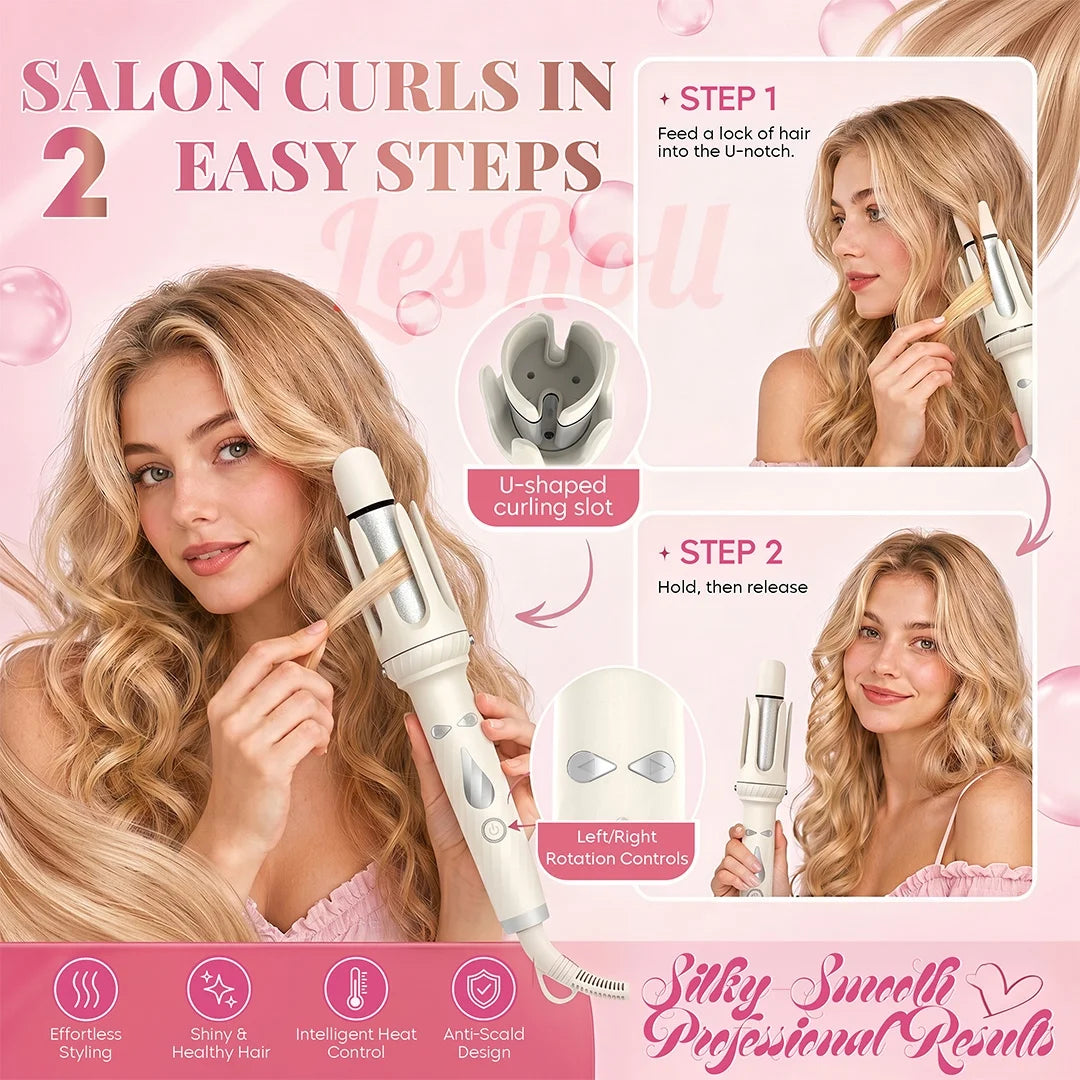 5-In-1 Hair Styling Tool with 1.25" Hair Crimper and Waver, 1" & 1.25" Automatic Curlers, Straightener Brush & Volumizing Crimper – Travel-Friendly Hair Tool