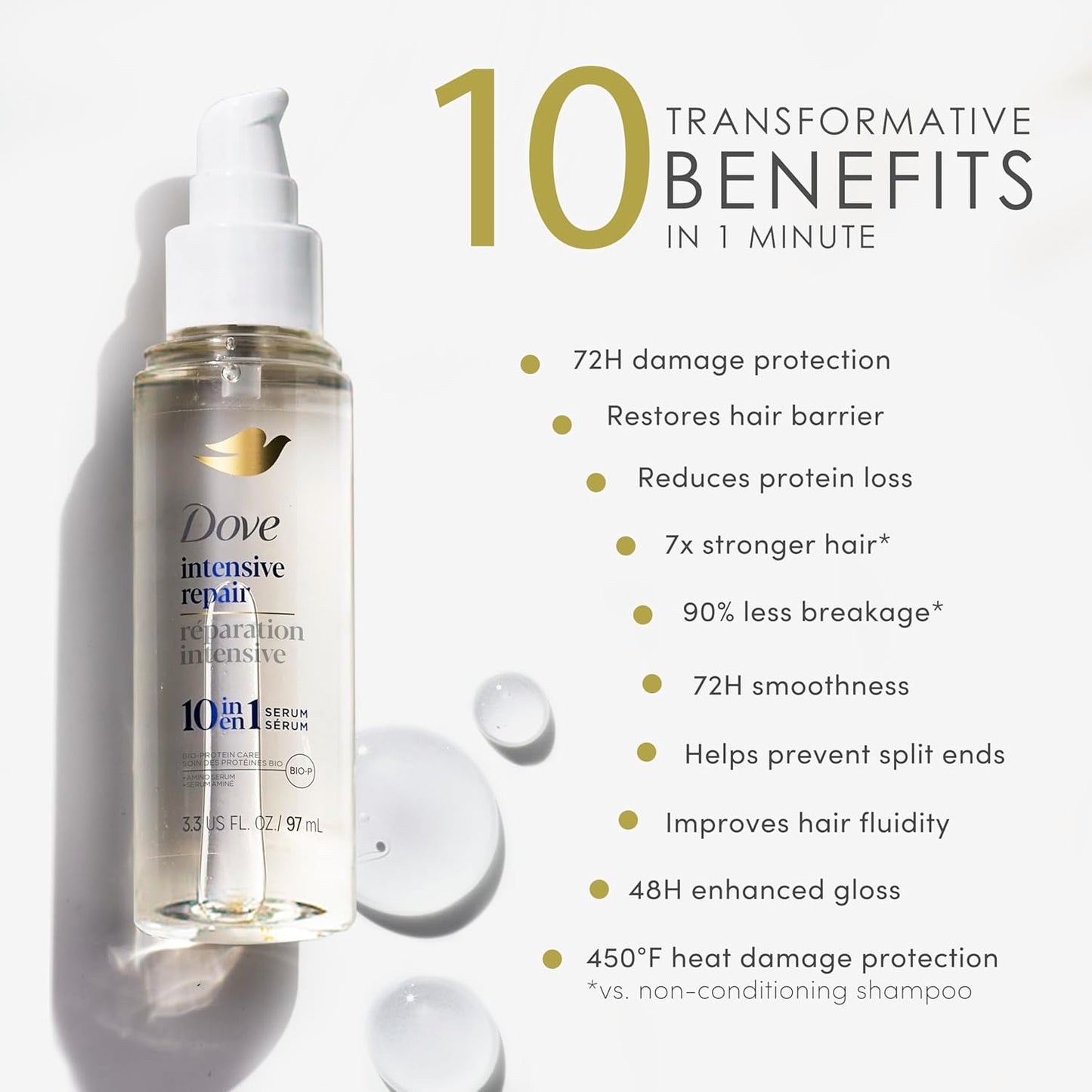Dove Intensive Repair Amino Serum for Damaged Hair with Bio-Protein Care Technology 3.3 Oz