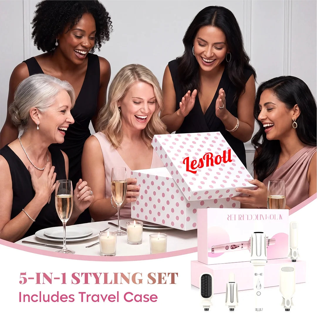 5-In-1 Hair Styling Tool with 1.25" Hair Crimper and Waver, 1" & 1.25" Automatic Curlers, Straightener Brush & Volumizing Crimper – Travel-Friendly Hair Tool