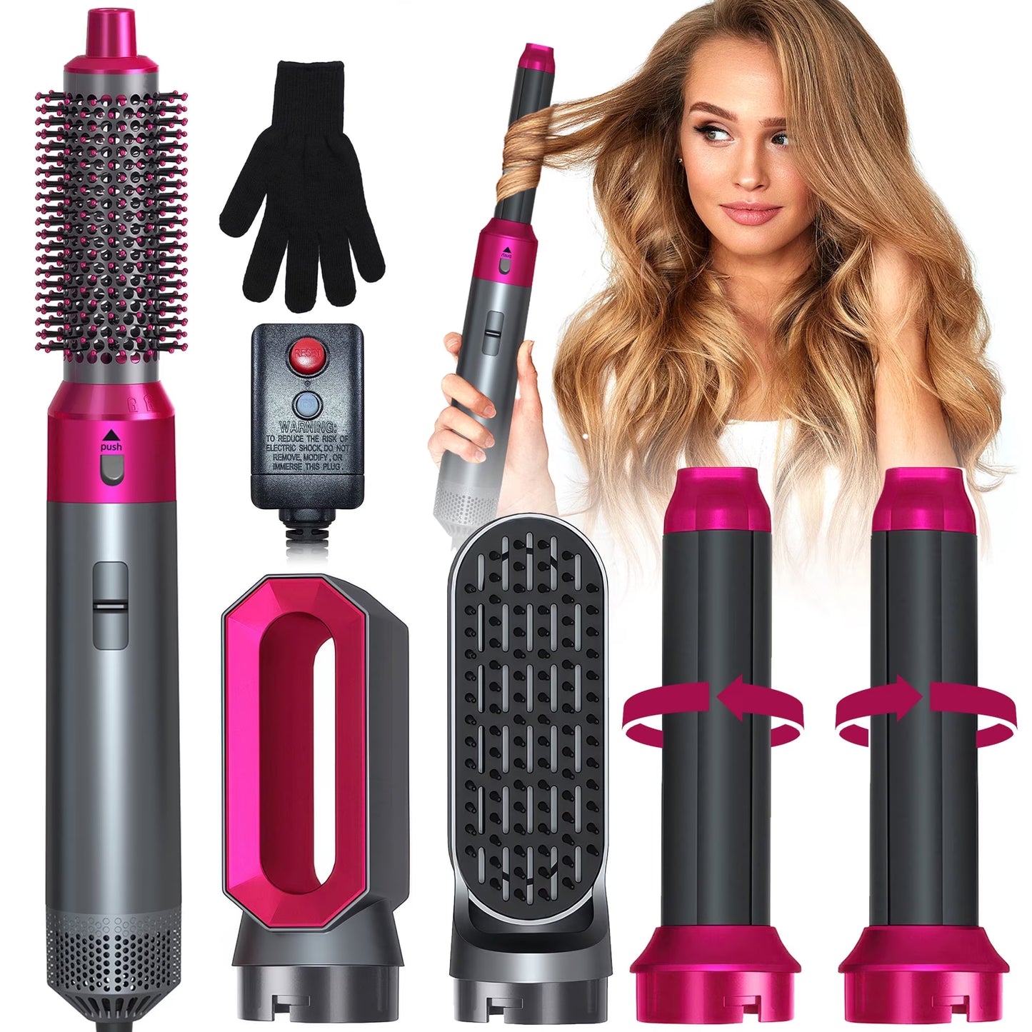 Hair Dryer Brush Set,5 in 1 Hot Air Brush,Negative Ionic Hair Styling Tools,Gray